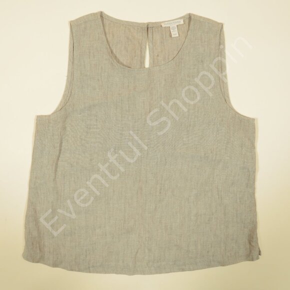 Eileen Fisher Linen Top Womens PS Beige Jewel Neck Sleeveless Petite - Picture 2 of 5